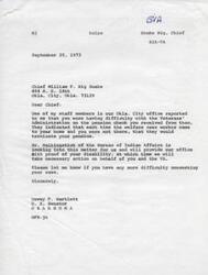 ["Chief William F. Big Snake is having difficulty with the Veterans' Administration regarding his pension check. Senator Dewey F. Bartlett is looking into the matter and will take necessary action on Chief Big Snake's behalf. The issue is related to Chief Big Snake's disability status and the threat of termination of his pension. Senator Bartlett is actively involved in resolving the issue."]
