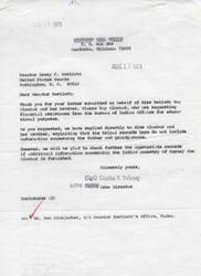 ["The documents are responses to requests for financial assistance from the Bureau of Indian Affairs for educational purposes for Miss Belinda Kay Alambar and her brother, Timmie Ray Alambar. The Bureau checked tribal records to determine their eligibility based on their Indian ancestry, but could not find information on their father. They requested more information to further assist in determining their eligibility. The documents include enclosures with an Indian ancestry fact sheet and family tree chart to help in obtaining the necessary information."]