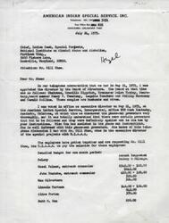 ["The document is a request for funding for salaries for employees of the American Indian Special Service, Inc. The director, Lincoln Tartsah, expresses frustration that the phase-out procedure was not followed properly and requests immediate payment of salaries. He threatens to involve the Labor Commissioner if payment is not received. The document also mentions a meeting with the Oklahoma Indian Affairs Commission to discuss the funding situation."]