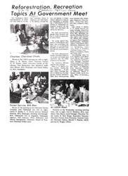 ["The document discusses a meeting between representatives from the Cherokee Nation, Bureau of Indian Affairs, and USDA to discuss the development of a reforestation and recreation program. The group agreed that professional forestry services should be obtained before undertaking the program. The document also mentions the funeral service of Dr. Orange W. Starr, a prominent physician and Cherokee Indian. Additionally, it offers a book on the Constitution and Laws of the Cherokee Nation for sale."]