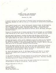 ["A special meeting of the Land Board of Cherokee Tribal Land Enterprises was held to discuss the damage caused by fires in the Kenwood Area, including burned timber pasture and damaged fences. The Board requested funds from the Bureau of Indian Affairs for reseeding, reimbursing permittees, rebuilding fences, and a law enforcement program. They also discussed the responsibility for protecting tribal land and legal questions related to the trust status of the land. The meeting concluded with plans to contact the Bureau of Indian Affairs for assistance and further investigations into the extent of the damage."]
