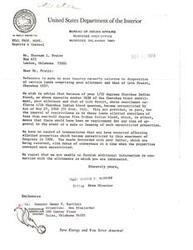 ["The document addresses Sherman L. Pruitt's inquiry about the disposition of certain lands in his and Litt Pruitt's allotment. It explains that their allotments became unrestricted by an act of Congress in 1908, meaning there was no requirement for approval for sale or leasing of the properties. The document expresses regret for not being able to provide more information and suggests further communication with Mr. Pruitt. Additionally, there is mention of discrepancies in property sales and a request for information on per capita payments."]