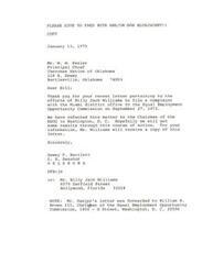 ["The document is thanking Mr. Keeler for bringing attention to a complaint filed by Billy Jack Williams with the Equal Employment Opportunity Commission. The matter has been referred to the Chairman of the EEOC in Washington, D.C. for further action. The document states that Mr. Williams will receive a copy of the letter for his information."]