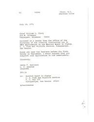 ["The document is in response to a request for eagle feathers for religious or cultural activities from Chief William C. Glory of the Cherokee tribe. The document instructs Chief Glory to apply for eagle feathers from the U.S. Fish and Wildlife Service in Albuquerque, New Mexico. It also provides information on obtaining eagle feathers from the eagle feather repository in Pocatello, Idaho. The document emphasizes that eagle feathers are not obtainable for sale or commercial activities. Chief Glory is provided with the necessary materials to apply for an eagle feather permit."]