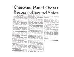 ["The Cherokee tribal election committee ordered a recount of more than half of the ballots cast in the election for principal chief. The election had 8,120 ballots cast, but more than 18,000 Cherokees were registered to vote. The recount was requested by several losing candidates, with concerns raised about the conduct of the election. The winner of the election, Ross Swimmer, had the endorsement of the retiring principal chief, W. W. \"Bill\" Keeler, and emphasized the need for tribal unity. The recount was set to take place on Wednesday."]