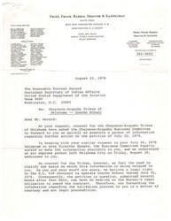 ["The document is a letter from Fried, Frank, Harris, Shriver & Kampelman to the Honorable Forrest Gerard regarding the Cheyenne-Arapaho Tribes of Oklahoma and the Concho School. The document clarifies the legal basis for relaying information and expresses gratitude for cooperation."]