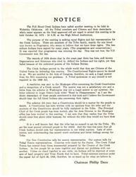 ["The Full Blood Creek Indians are holding a meeting in Weleetka, Oklahoma to seek equal rights and fair representation for the Creek Indians. They believe that the U.S. Government has not been supportive of their rights and are seeking legal answers to their problems. They are also discussing the need for a Creek council and fair representation in tribal matters. They emphasize the importance of unity and standing up for their beliefs to protect their land and trust funds."]