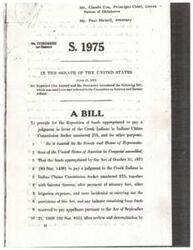 ["The document is a bill introduced in the Senate of the United States in 1973 regarding the disposition of funds appropriated to pay a judgment in favor of the Creek Indians in Indian Claims Commission docket numbered 275. The bill outlines the distribution of funds to eligible individuals, the process for adding names to the enrollment roll, and the allocation of funds between Creek Indians of Oklahoma and Creek Indians east of the Mississippi. It also specifies that funds distributed shall not be subject to federal or state income taxes."]