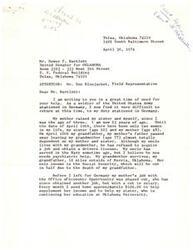 ["Two letters, one from soldier C.J. Harka Brady and one from his mother Myrtle M. Brady, are addressed to U.S. Senator Dewey F. Bartlett requesting for C.J. to be stationed near home in Oklahoma due to family hardships and financial difficulties. They both express the need for his presence and support during this difficult time."]