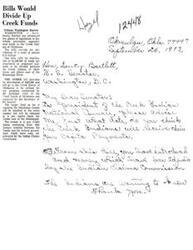 ["Senator Dewey Bartlett has introduced two bills to distribute almost $1.8 million in funds to the Creek Indians of Oklahoma. One bill calls for the distribution of $1,346,000 to be divided between the Creek Indians of Oklahoma and those east of the Mississippi River, while the other bill provides $450,000 to the Creek Nation of Oklahoma for approved purposes. The funds are to pay Creek claims from 19th Century treaties with the federal government. The larger fund will be distributed on a per capita basis for Creeks east of the Mississippi."]