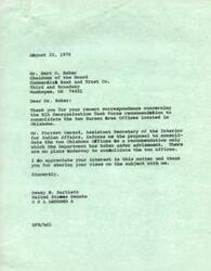 ["Multiple letters were written expressing opposition to the recommendation to consolidate the Muskogee and Anadarko area offices in Oklahoma City. The documents emphasize the adverse effects this consolidation would have on the effectiveness of services provided to tribal members, recruitment potential, financial and economic hardships on communities, and communication with tribal leaders. The documents argue that the current locations of the area offices allow for easy accessibility and efficient service to a large population of tribal members. The writers request assistance in ensuring that no action is taken to implement this recommendation."]