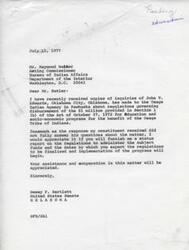 ["Inquiries regarding the regulations governing the disbursement of $1 million provided for education and socio-economic programs for the Osage Tribe of Indians. There are requests for status reports on the regulations and when implementation of the programs will begin. Additionally, there is information about the proposed regulations for the management of the Osage Judgment Fund for education and socio-economic programs. The regulations outline the purpose, eligibility, application process, and the role of the Tribal Committee in administering the funds. Senator Dewey Bartlett and John T. Edwards are mentioned in the correspondence."]
