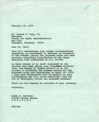 ["The Osages For Equal Representation organization requested Senator Dewey F. Bartlett's assistance in securing an extension of the comment period for proposed rules and regulations concerning the distribution of the Osage Education Fund authorized in Pubic Law   92-586. Senator Bartlett acknowledged the request and informed them that the Bureau of Indian Affairs is in the process of extending the comment period to April 14, 1978. The organization expressed concerns about the lack of time to thoroughly review the proposed document and the importance of an extension due to the potential impact on future generations."]