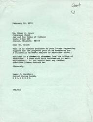 ["The document consists of a series of letters regarding the Sac and Fox Tribe of Indians of Oklahoma's proposal for a Culturally Oriented Project in Education (COPE). Senator Dewey F. Bartlett provides support for the project and requests fair consideration from the Office of Education. The Office of Education acknowledges receipt of the application and assures that it will be reviewed according to criteria, with final funding decisions expected by June 30, 1978. Senator Bartlett expresses appreciation for the update and offers further assistance if needed."]