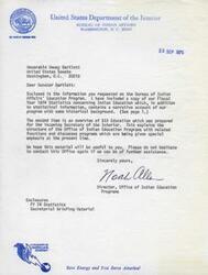 ["The document is a response to a request for information on the Bureau of Indian Affairs' Education Program. It includes statistics from Fiscal Year 1974 and an overview of the program for the incoming Secretary of the Interior. The Director of the Office of Indian Education Programs assures the recipient that they are available for further assistance."]