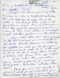 ["Mrs. Betty Erickson from Bartlesville, OK, wrote a letter to Senator Hazel about issues regarding the Zunia tribe in Arizona and the BIA. She expresses concern about leadership and anti-American activities on reservations. She also mentions a local artist named George who paints portraits and gives the Senator some stationary as a gift."]