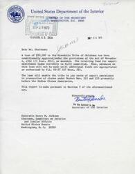 ["The United States Department of the Interior has conditionally approved a loan of $50,000 to the Wyandotte Tribe of Oklahoma for expert assistance in prosecuting claims before the Indian Claims Commission. The loan is subject to additional funds being appropriated as authorized by specific legislation. The loan will be repaid out of any judgment recovered by the tribe against the United States. The legislative history of the Acts authorizing the loan is provided in The document."]