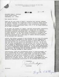 ["The Secretary of Health, Education, and Welfare is responding to a letter from Senator Bartlett regarding the eligibility status of Seminole Junior College to participate in a federal education program. The College is currently not eligible for the program due to a five-year provision, but efforts are being made to waive this requirement for institutions serving a substantial Indian population. The College's application is being carefully considered, and grants for Fiscal Year 1974 will be announced by June 30, 1974."]