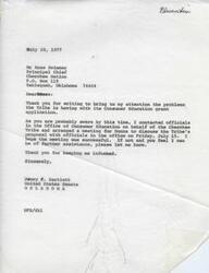 ["The document includes correspondence between the Cherokee Nation and Senator Dewey Bartlett regarding a consumer education grant application. The Cherokee Nation requested support for their proposal to produce bilingual video tapes on consumer issues, but were informed that funding was unlikely. Senator Bartlett expressed his support for the proposal and offered to provide evaluation forms to help the Cherokee Nation reapply for funding. The document highlights the importance of consumer education programs for Native American communities."]
