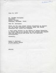 ["The document is a series of letters between Bacone College and United States Senator Dewey F. Bartlett regarding the college's proposal under the Indian Education Act, Title IV-B Program. Bacone College is requesting support and funding for their proposal to train Indian students as teachers. Senator Bartlett expresses his support for the project and assures that the application will be given fair consideration. The Office of Indian Education also acknowledges the Senator's support and explains the review process for funding decisions."]