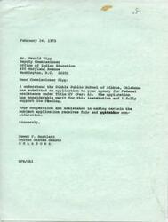 ["The Dibble Public School in Oklahoma has submitted an application for Federal Assistance under Title IV (Part A) and has received support from Senator Dewey F. Bartlett. The school superintendent, Jerry B. Harris, thanked Senator Bartlett for his support and requested further assistance in getting the program approved. Senator Bartlett wrote to the Office of Indian Education to support the project and ensure fair consideration. The school board members also expressed their support for the application."]