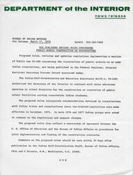 ["The Bureau of Indian Affairs has published revised rules concerning the construction of public schools on or near Indian reservations, as authorized by the Indian Self-Determination and Education Assistance Act. The proposed rules incorporate feedback from Indian tribes and organizations and reflect an agreement between the United States Office of Education and the Bureau of Indian Affairs. Comments on the proposed rules can be sent to the Bureau of Indian Affairs in Washington, D.C. within 30 days of publication."]