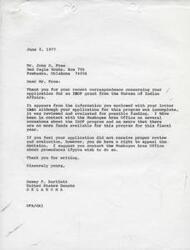 ["Mr. John D. Free wrote a letter to Senator Dewey F. Bartlett expressing frustration with the Bureau of Indian Affairs for not approving his application for an IMDP grant. He explains that he had difficulty completing the application and feels there were mistakes in the evaluation process. He requests the Senator's assistance in addressing the situation. Senator Bartlett responds, acknowledging the lack of funds for the program and advising Mr. Free on how to appeal the decision if he wishes to do so."]