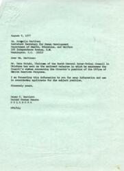 ["Senator Dewey F. Bartlett has forwarded a telegram from the North Central Inter-Tribal Council in Oklahoma to Assistant Secretary Aragella Martinez regarding their wishes for the Director's position of the Office of Native American Programs. Senator Bartlett is providing this information for consideration of applicants for the position."]