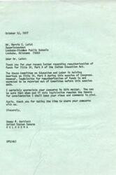 ["Mr. Leist wrote to Senator Bartlett asking for help in preserving and renewing Title IV-A of the Indian Education Act, which provides funding for Indian teacher aides and other programs to help Indian students in public schools. Senator Bartlett responded, thanking Mr. Leist for his concerns and stating that legislation for reauthorization of funds is not expected to be reported out of Committee before the end of the session. Senator Bartlett also assured Mr. Leist that he will keep his views and comments in mind when the legislation reaches the Senate for consideration."]
