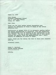 ["Lisa Ringer, a student at Mitchell Elementary School, wrote a letter to Senator Dewey Bartlett expressing her support for the extension of Title IV funds of the Indian Education Act. Senator Bartlett responded, assuring Lisa that he will support the extension of the funds when the matter reaches the Senate floor. Lisa shared that she is proud of her Cherokee heritage and the education program has taught her about her tribe and other tribes as well."]
