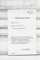 ["A student named Brenda Shoss from St. Louis, Missouri, wrote to Senator Dewey F. Bartlett requesting information on the American Indian for her Bicentennial essay. The document was referred to the Office of Indian Education, who responded that they were unable to provide the information but referred her to the Bureau of Indian Affairs, Smithsonian Institute, and National Indian Education Association for further information. The response was signed by S. Gabe Paxton, Jr., Division Director of the Office of Indian Education."]
