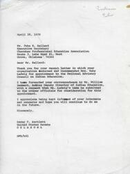 ["The document consists of a series of letters regarding the nomination of Mrs. Ruby Ludwig for membership on the National Advisory Council on Indian Education. Despite endorsements from various organizations, it is mentioned that nominations were closed in October 1975 and the nomination packet is with the White House for the President's selection of names for the new Council. The documents express regret for not being able to assist in the nomination process and appreciation for the interest in Indian education."]