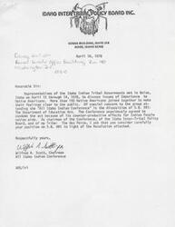["The Idaho Intertribal Policy Board and the Affiliated Tribes of Northwest Indians are expressing their opposition to Bill S-991, which aims to transfer Indian Education programs from the Bureau of Indian Affairs to a new executive department. They argue that this transfer would jeopardize trust responsibilities under treaties and create administrative problems for tribal governments. They urge President Carter to consider the input of tribal governments in the future organization and direction of Indian Education Policy Development and Program Management. Additionally, they remind President Carter of his promises to American Indian tribes and request a thorough review of the matter."]