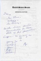 ["This text appears to be a list of names and details related to United States Senate activities, including meetings, votes, and discussions on various issues. It also mentions the involvement of different senators in these activities."]