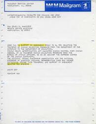 ["The document includes a message urging Senator Dewey F. Bartlett to support an amendment to prevent the transfer of Indian education programs from the Department of the Interior to the Department of Education. It also includes support from the Sac and Fox Tribe of Indians of Oklahoma for the Stevens amendment. Additionally, there is opposition to the Schmitt Amendment to transfer Department of Defense Overseas Dependents Schools to the Department of Education, with arguments for why the transfer would benefit the educational quality of the schools. The document also includes a list of senators and a letter opposing the Schmitt Amendment."]