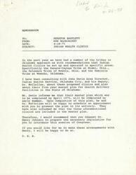 ["The memo discusses recommendations from tribes in Oklahoma to set up Indian Health Clinics in specific areas. The author has consulted with Indian Health Service officials about these proposed clinics and their master plan for health delivery facilities in the state. The master plan is expected to be completed by early summer and the three recommended clinics are included in it. The author recommends that Senator Bartlett request legislation to be prepared for Congress to establish these clinics."]