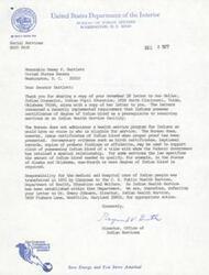 ["The Bureau of Indian Affairs received a letter from Senator Bartlett regarding the requirement for Indians to possess certificates of Indian blood to receive services at Indian Health Service facilities. The Bureau does not administer health services for Indians, but issues certificates of Indian blood when proper proof is presented. Responsibility for medical care of Indians was transferred to the U.S. Public Health Service in 1955. The letter was referred to the Director of the Indian Health Service for appropriate action."]