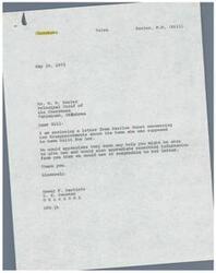 ["Senator Dewey F. Bartlett received a letter from Pauline Hurst expressing her disappointment about the delays and issues she has faced in trying to get an Indian home built for her. She has been struggling financially and is in need of assistance. Senator Bartlett is reaching out to Chief W.W. Keeler of the Cherokees for help and information that could be used to respond to Pauline's letter."]