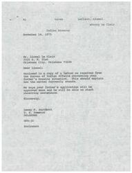 ["The document is from Dewey F. Bartlett, a United States Senator from Oklahoma, regarding a housing issue faced by Mr. Perry Le Clair in the Indian Housing Improvement Program. Mr. Bartlett is working with the Bureau of Indian Affairs to address the situation and ensure that Mr. Le Clair receives the assistance he needs. The document includes correspondence between various individuals and agencies discussing the application process and efforts to resolve the issue."]