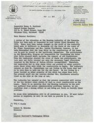 ["The document is a request for help from Senator Dewey Bartlett regarding delays in the construction of low-income housing for a semi-invalid man and a 72-year-old widow by the Comanche Housing Authority. The applicants were advised to tear down their existing homes, but after several years, construction has not started due to various administrative problems. The document outlines the difficulties faced by the applicants and requests assistance in resolving the situation. Senator Bartlett responds, asking the applicants to provide detailed information and personally sign a letter outlining their views on the matter."]
