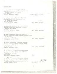 ["The document provides a list of Executive Directors of various Housing Authorities for different tribes in Oklahoma and Kansas. Each director is responsible for overseeing housing initiatives for their respective tribe."]