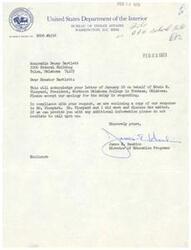 ["The document is a series of correspondences between Senator Dewey Bartlett, Dr. Edwin E. Vineyard, and James E. Hawkins regarding education programs at Northern Oklahoma College benefiting Indian students. Senator Bartlett requested information on behalf of Dr. Vineyard, and Hawkins apologized for the delay in responding. Hawkins met with Dr. Vineyard to discuss the matter and offered to provide additional information if needed. They arranged a meeting to further discuss the education programs."]