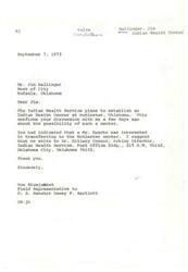 ["The document is a letter from Don Bluejacket to Jim Ballinger discussing the establishment of an Indian Health Center in McAlester, Oklahoma. Bluejacket suggests that Mr. Sparks interested in transferring to the center should contact Dr. Hillary Connor at the Indian Health Service in Oklahoma City."]