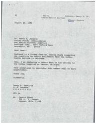 ["Dennis Sharp is seeking medical assistance from the Indian Health Service in Oklahoma for his wife's emergency medical treatment. He has not received a response from the Indian Hospital at Lawton and is now facing a large bill that he cannot pay. He has reached out to United States Senator Dewey Bartlett for assistance in resolving the matter."]