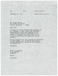 ["Senator Dewey Bartlett received a letter from the Indian Health Service regarding the medical assistance for Mr. Dennis Sharp. The document stated that approval was granted for payment of medical expenses for Mr. Sharp's wife, and apologized for not notifying him sooner. The Indian Health Service appreciated Senator Bartlett's interest in the matter and assured him that they were investigating and addressing the issue promptly. Senator Bartlett forwarded the information to Mr. Sharp and offered further assistance if needed."]