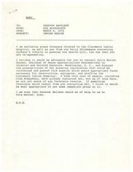 ["The memo is discussing the need for funding for the construction of the Claremore Indian Hospital. It suggests contacting a key individual to pursue legislation for funding and mentions previous unsuccessful attempts. The document also includes information about the current state of the hospital, plans for a new building, and the services it provides for the Native American population. Additionally, there is a personal anecdote about a man who finds comfort in a stranger during a difficult time."]