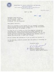 ["The document is a response to Senator Dewey Bartlett's request for information on health expenses incurred by Mrs. Dennis Sharp at Tally-Walker Hospital and Clinic in December 1973. The Indian Health Service is reviewing the matter and will provide information soon. Senator Bartlett assures Mrs. Sharp that they are working on getting assistance with her medical expenses."]