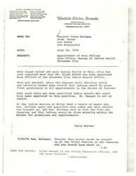 ["The memo discusses the appointment of Silas Henard as the Area Officer of the Oklahoma City Indian Health office, despite the recent Supreme Court decision giving preference to Indians in all appointments within the Bureau of Indians. The memo also mentions that there are qualified Indian candidates who could have been appointed to the position. Senator Bellmon had previously indicated that Indians would be given priority in promotions and appointments within the Bureau. Additionally, a memo clarifies that Silas Henard is the Acting Executive Officer, not the Area Director."]