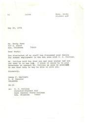 ["The document is two letters from United States Senator Dewey F. Bartlett to Rocky Bass and Patti Bass, discussing their desire for summer employment in the Ada area and advising them to contact O. J. Collins, the Director of Student Aid at East Central State College, to see what help he may be able to provide."]