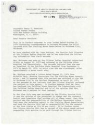 ["The document is a response to Senator Bartlett's inquiry about bills incurred by Dolores Whiteman at the Visiting Nurse Association in Oklahoma City. It states that Mrs. Whiteman was initially seen at Clinton Indian Hospital and then referred to Talihina State Hospital for tuberculosis treatment. The records show that she was an inpatient at Talihina State Hospital from September 4, 1973 to March 29, 1974. The document clarifies that the responsibility for payment of visits to the Visiting Nurse Association was with the Welfare Department, as they referred Mrs. Whiteman to the agency. The Clinton Service Unit denies responsibility for payment as they were not involved in the referral. Mrs. Whiteman has since returned to Clinton Indian Hospital for treatment. The document concludes by offering further assistance if needed."]